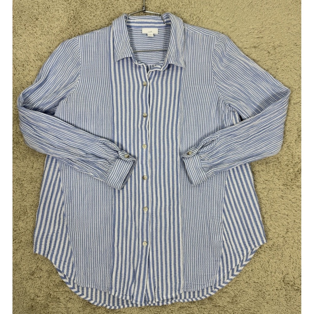J. Jill Long Sleeve Blue And White Striped Gauze Button Up Tunic Top Women's M - Picture 6 of 11